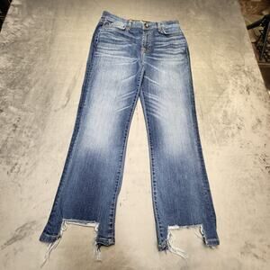 Splendid Jeans Womens 30 Blue Distressed Raw Hem Wide Leg High Rise Denim Pants‎